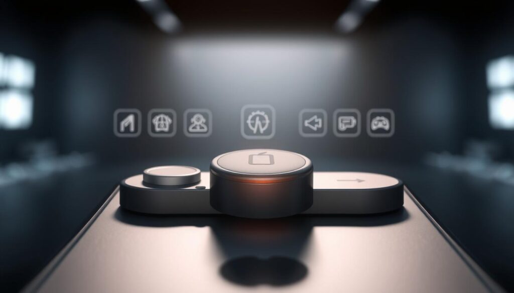 A high-resolution, photorealistic digital illustration of an iPhone 15 Pro Max with its new Action Button prominently displayed. The Action Button is shown in the foreground, casting a soft glow and highlighted by dramatic lighting. The middle ground features various action icons and symbols, representing the different functions and customization options available. The background is blurred, creating a sense of depth and focus on the Action Button. The overall composition conveys a sense of sophistication, high-tech aesthetics, and the versatility of the Action Button's capabilities. A high-resolution, photorealistic digital illustration of an iPhone 15 Pro Max with its new Action Button prominently displayed. The Action Button is shown in the foreground, casting a soft glow and highlighted by dramatic lighting. The middle ground features various action icons and symbols, representing the different functions and customization options available. The background is blurred, creating a sense of depth and focus on the Action Button. The overall composition conveys a sense of sophistication, high-tech aesthetics, and the versatility of the Action Button's capabilities.