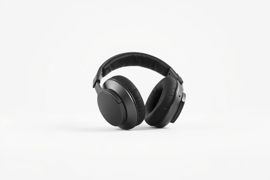 A pair of high-quality, over-ear headphones with soft, plush earpads and an adjustable, padded headband. The headphones are rendered in a sleek, modern design with a matte black finish, silver accents, and a minimalist, uncluttered appearance. The headphones are positioned in the center of the frame, slightly angled to create a sense of depth and dimensionality. The background is a simple, clean, and neutral white or light gray, allowing the headphones to be the focal point of the image. The lighting is soft and diffused, creating gentle shadows and highlights that accentuate the form and texture of the headphones. The overall mood is one of simplicity, sophistication, and focus on the core functionality of the audio device. A pair of high-quality, over-ear headphones with soft, plush earpads and an adjustable, padded headband. The headphones are rendered in a sleek, modern design with a matte black finish, silver accents, and a minimalist, uncluttered appearance. The headphones are positioned in the center of the frame, slightly angled to create a sense of depth and dimensionality. The background is a simple, clean, and neutral white or light gray, allowing the headphones to be the focal point of the image. The lighting is soft and diffused, creating gentle shadows and highlights that accentuate the form and texture of the headphones. The overall mood is one of simplicity, sophistication, and focus on the core functionality of the audio device.