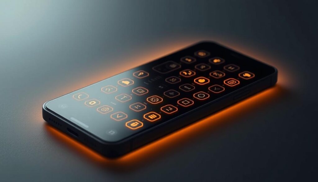 A sleek and minimalist smartphone with a captivating glyph interface, illuminated in a soft, ambient glow. The surface is a seamless expanse of dark, matte glass, punctuated by a grid of subtle, geometric icons that emanate a warm, otherworldly radiance. The lighting is carefully balanced, casting subtle shadows and highlights that accentuate the sculptural, three-dimensional form of the device. The overall composition emphasizes the tactile, tactile nature of the glyph surface, inviting the viewer to imagine the satisfying interaction of tapping and swiping the responsive interface. The mood is one of quiet, understated elegance, hinting at the discreet, unobtrusive functionality of the device's notification system. A sleek and minimalist smartphone with a captivating glyph interface, illuminated in a soft, ambient glow. The surface is a seamless expanse of dark, matte glass, punctuated by a grid of subtle, geometric icons that emanate a warm, otherworldly radiance. The lighting is carefully balanced, casting subtle shadows and highlights that accentuate the sculptural, three-dimensional form of the device. The overall composition emphasizes the tactile, tactile nature of the glyph surface, inviting the viewer to imagine the satisfying interaction of tapping and swiping the responsive interface. The mood is one of quiet, understated elegance, hinting at the discreet, unobtrusive functionality of the device's notification system.