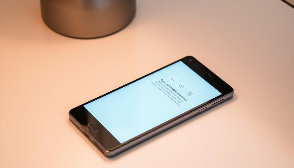 A sleek and modern-looking Fairphone 5 smartphone, resting on a minimalist desk surface. The device's screen displays a software update interface, with simple icons and clean typography. The lighting is soft and diffused, creating a warm, inviting atmosphere. The camera angle is slightly elevated, capturing the device from a slightly overhead perspective, emphasizing the device's sophisticated design. The background is blurred, keeping the focus on the phone and the update process. The overall scene conveys a sense of technological progress and environmental consciousness, reflecting the Fairphone brand's commitment to sustainability. A sleek and modern-looking Fairphone 5 smartphone, resting on a minimalist desk surface. The device's screen displays a software update interface, with simple icons and clean typography. The lighting is soft and diffused, creating a warm, inviting atmosphere. The camera angle is slightly elevated, capturing the device from a slightly overhead perspective, emphasizing the device's sophisticated design. The background is blurred, keeping the focus on the phone and the update process. The overall scene conveys a sense of technological progress and environmental consciousness, reflecting the Fairphone brand's commitment to sustainability.