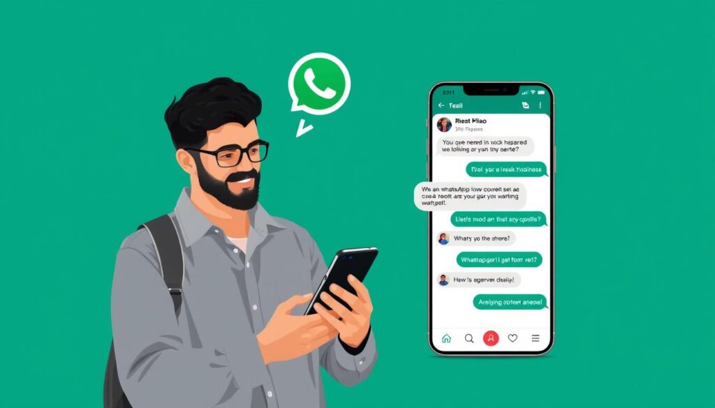 Ein Bild von einem Kunden, der mit seinem Unternehmen auf WhatsApp Business kommuniziert Ein Bild von einem Kunden, der mit seinem Unternehmen auf WhatsApp Business kommuniziert