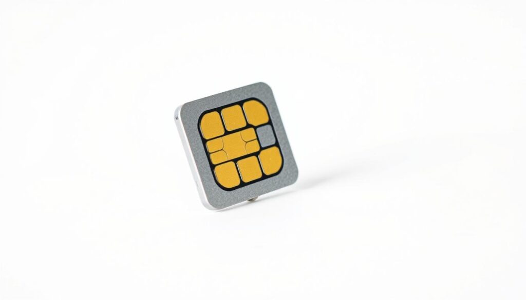 A close-up view of a micro SIM card against a clean, bright background. The card is positioned at a slight angle, allowing the intricate details of its metallic contacts and beveled edges to be clearly visible. The lighting is soft and even, creating a crisp, technical aesthetic that emphasizes the precision engineering of the component. The image conveys a sense of technological sophistication and the importance of properly adapting or modifying the micro SIM card to ensure optimal performance and compatibility.